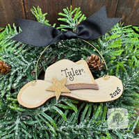 Cowboy Hat Ornament; Personalized, Wood Western Christmas Ornament