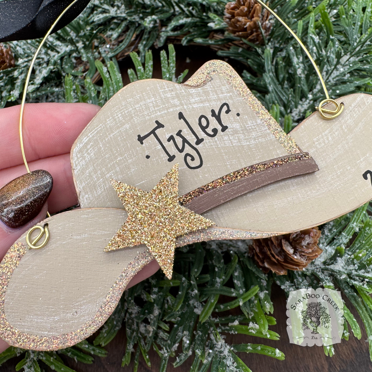 Cowboy Hat Ornament; Personalized, Wood Western Christmas Ornament