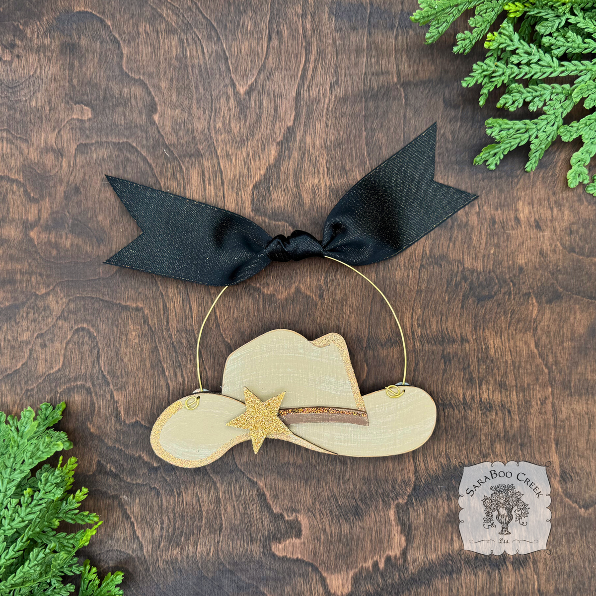 Cowboy Hat Ornament; Personalized, Wood Western Christmas Ornament