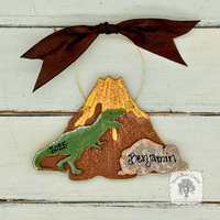 Tyrannosaurus Rex Dinosaur Ornament - Personalized Wood T-Rex Prehistoric Volcano