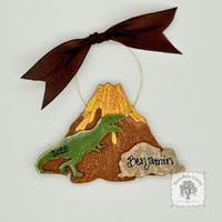 Tyrannosaurus Rex Dinosaur Ornament - Personalized Wood T-Rex Prehistoric Volcano