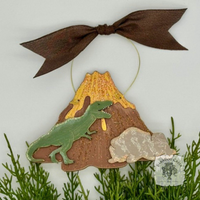 Tyrannosaurus Rex Dinosaur Ornament - Personalized Wood T-Rex Prehistoric Volcano