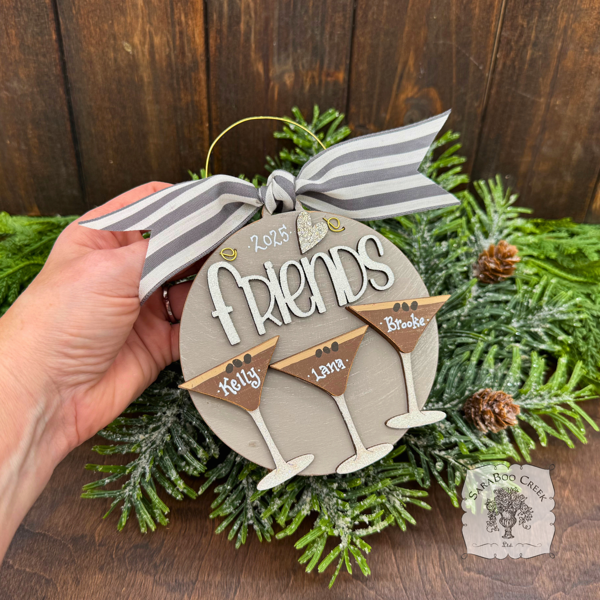 Espresso Martini Ornament w/2 or 3 Cocktails; Choose Girlfriends Friends Sisters or Cheers