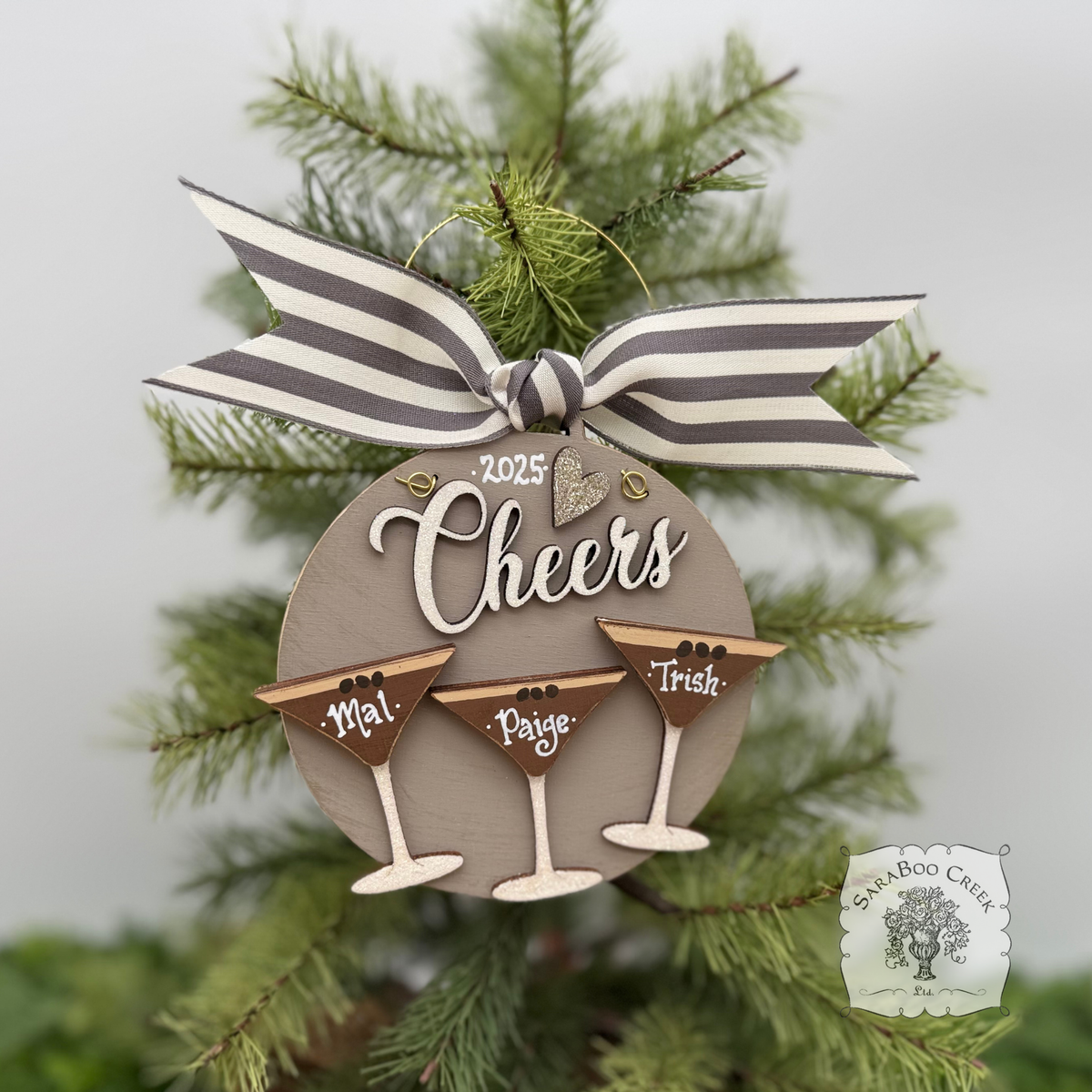 Espresso Martini Ornament w/2 or 3 Cocktails; Choose Girlfriends Friends Sisters or Cheers