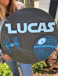 Star Wars Custom Personalized Name Sign with Death Star and Tie Fighter