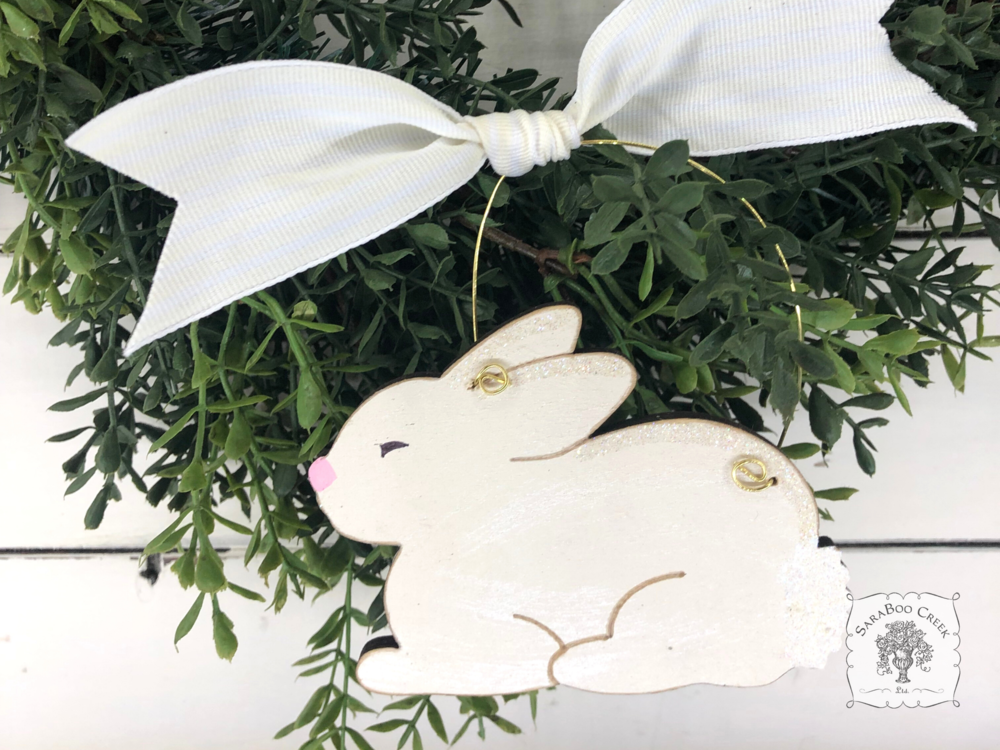 Bunny Ornament - Personalized White Rabbit Ornament for Christmas Tree or Easter Tiered Tray Decor