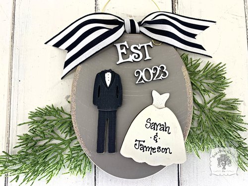 Bride and Groom Wedding Ornament Est 2024 or Est 2025 - Personalized 1st Christmas Married Gift
