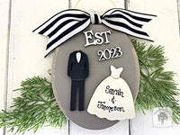 Bride and Groom Wedding Ornament Est 2024 or Est 2025 - Personalized 1st Christmas Married Gift
