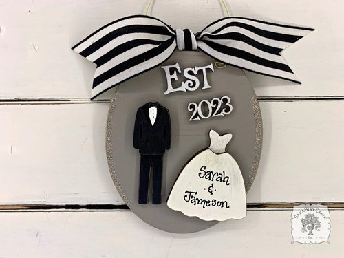 Bride and Groom Wedding Ornament Est 2024 or Est 2025 - Personalized 1st Christmas Married Gift
