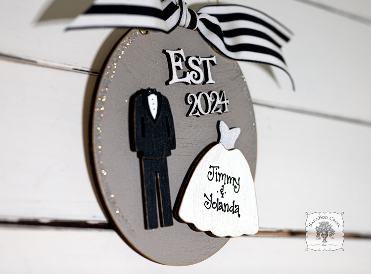 Bride and Groom Wedding Ornament Est 2024 or Est 2025 - Personalized 1st Christmas Married Gift