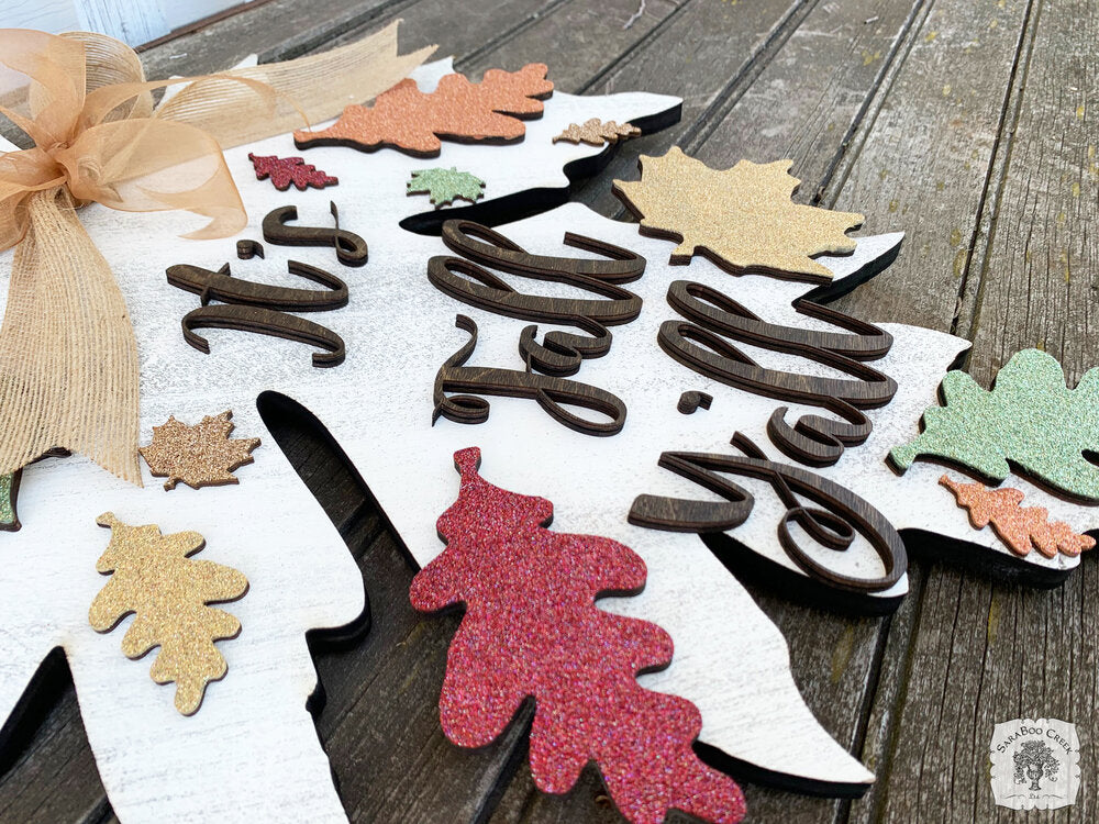 22" Fall Leaf Sign / Door Hanger - Choose It's Fall Y'all or Custom Word or Name