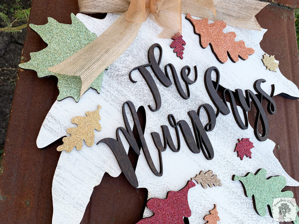 22" Fall Leaf Sign / Door Hanger - Choose It's Fall Y'all or Custom Word or Name