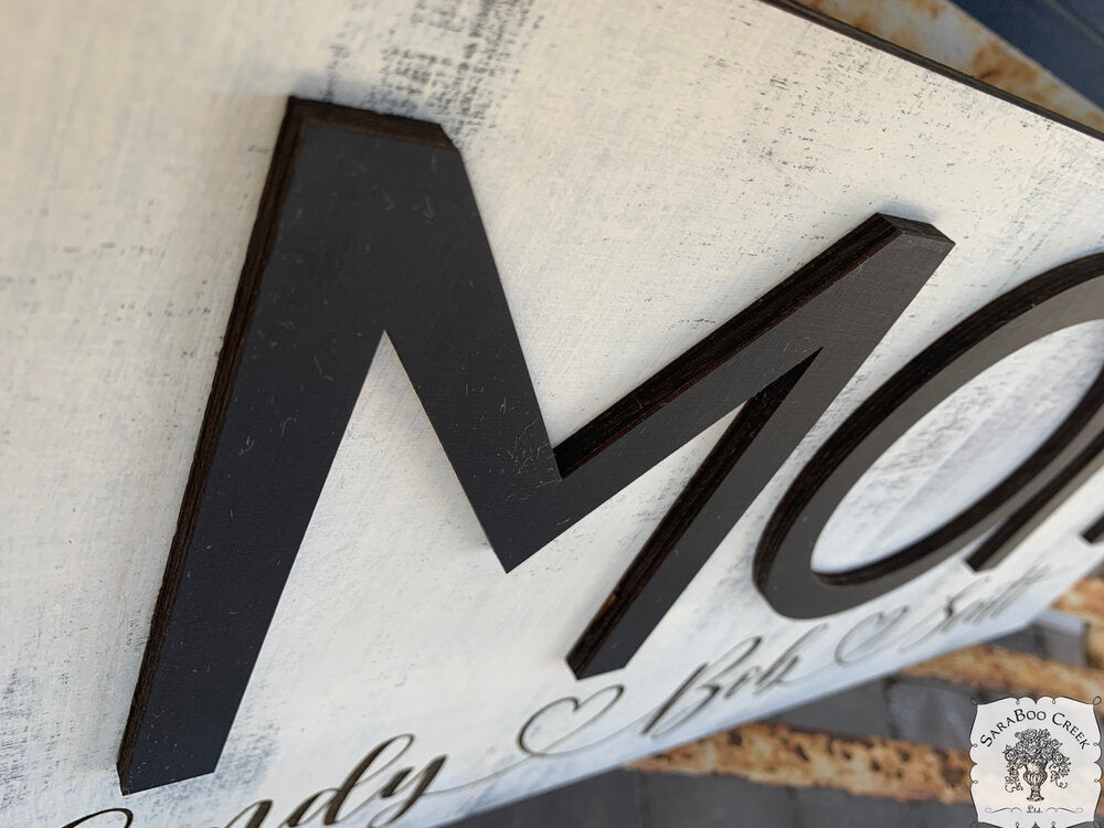 Aunt Print Word with Cursive Heart Names Underneath Sign