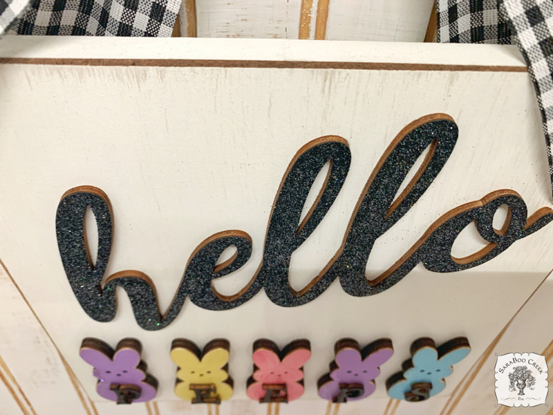 Hello Peeps Hanging Plaid Sign