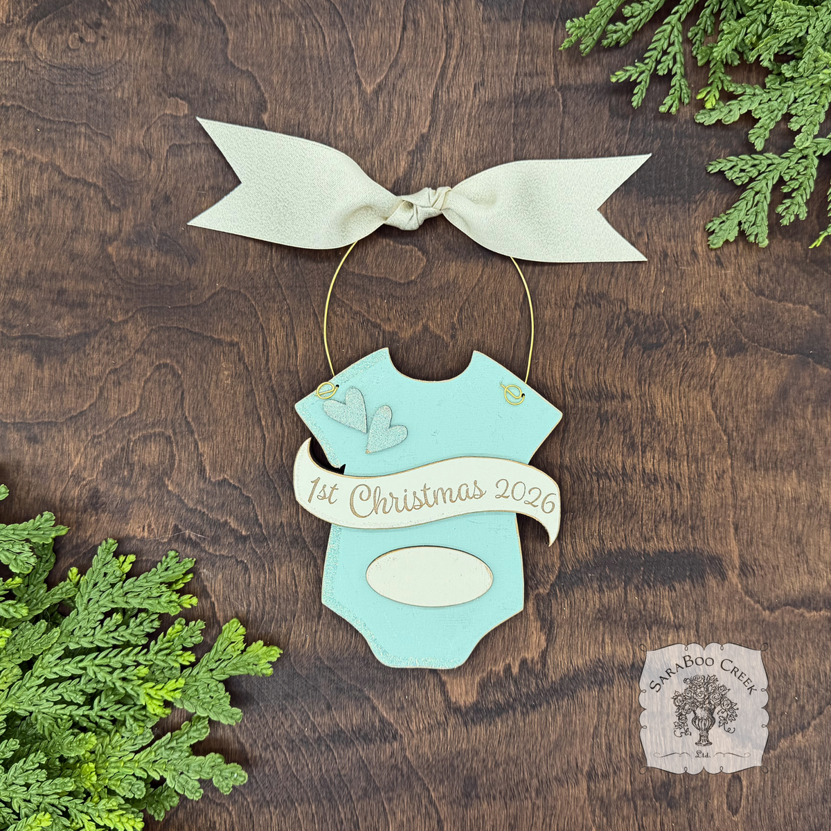 Baby's 1st Christmas Pink or Blue Onesie Ornament - Personalized First Christmas Gift for Baby Boy or Girl