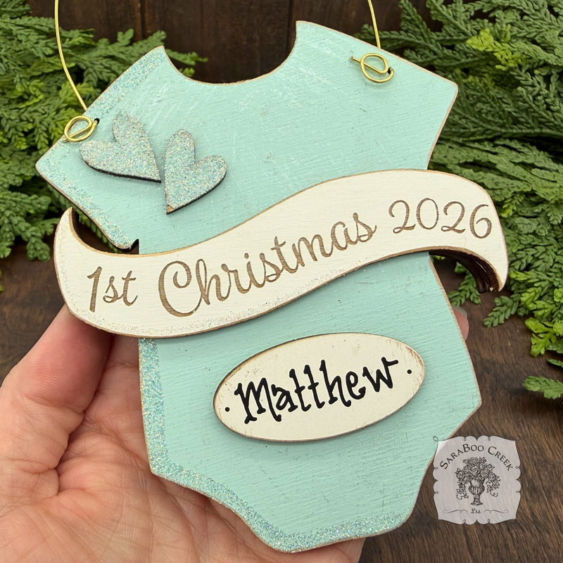 Baby's 1st Christmas Pink or Blue Onesie Ornament - Personalized First Christmas Gift for Baby Boy or Girl