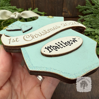 Baby's 1st Christmas Pink or Blue Onesie Ornament - Personalized First Christmas Gift for Baby Boy or Girl