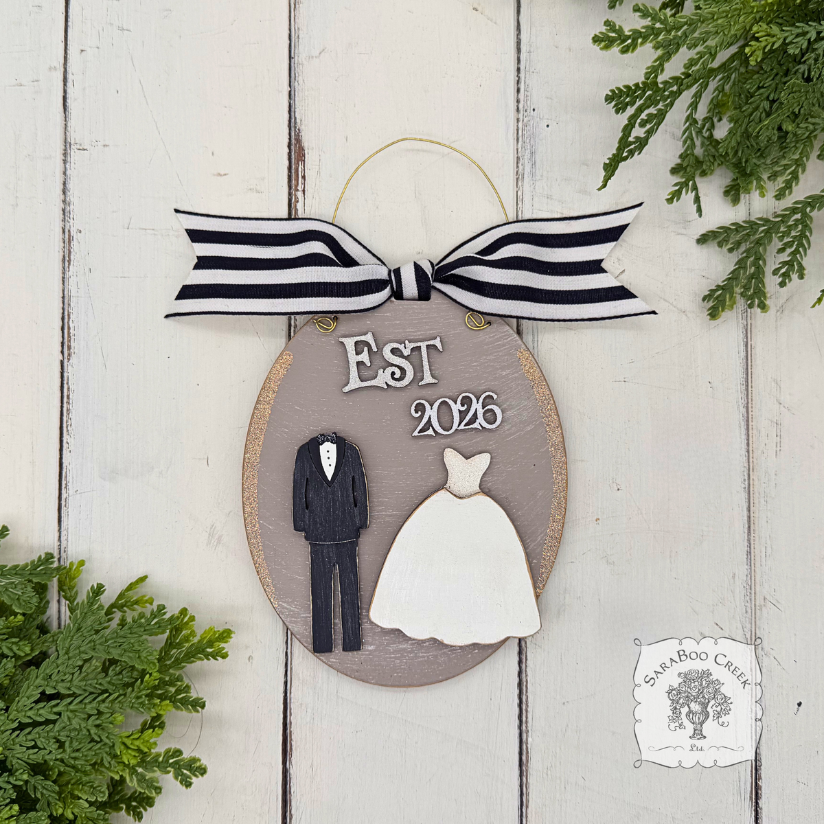 Bride and Groom Wedding Ornament Est 2026 or Est 2027 - Personalized 1st Christmas Married Gift