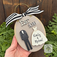 Bride and Groom Wedding Ornament Est 2026 or Est 2027 - Personalized 1st Christmas Married Gift