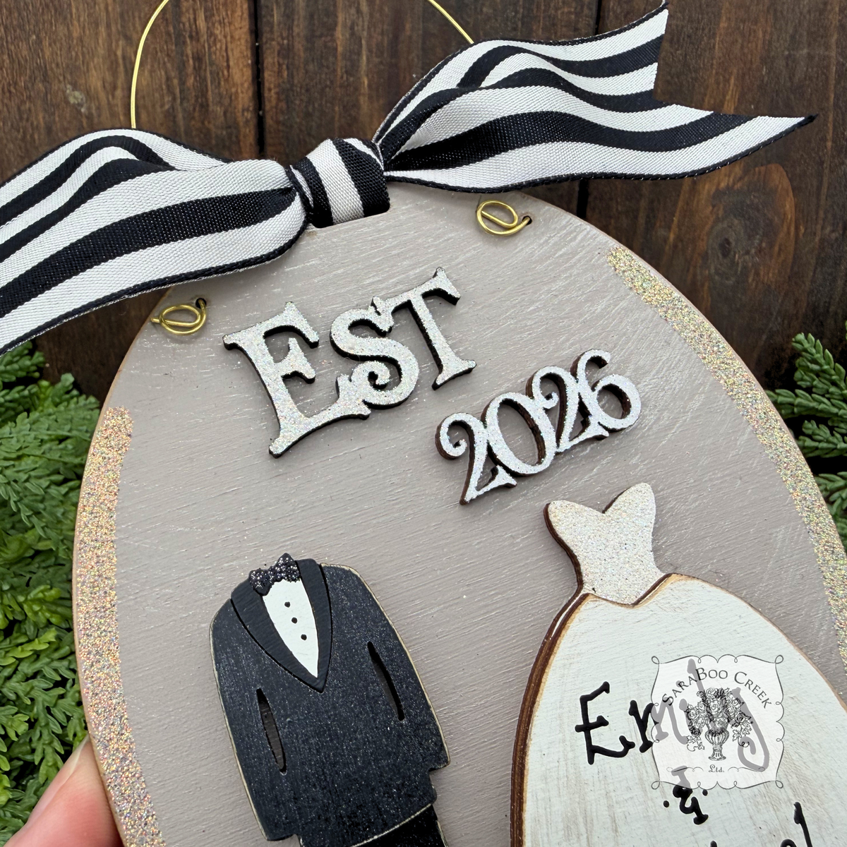 Bride and Groom Wedding Ornament Est 2026 or Est 2027 - Personalized 1st Christmas Married Gift