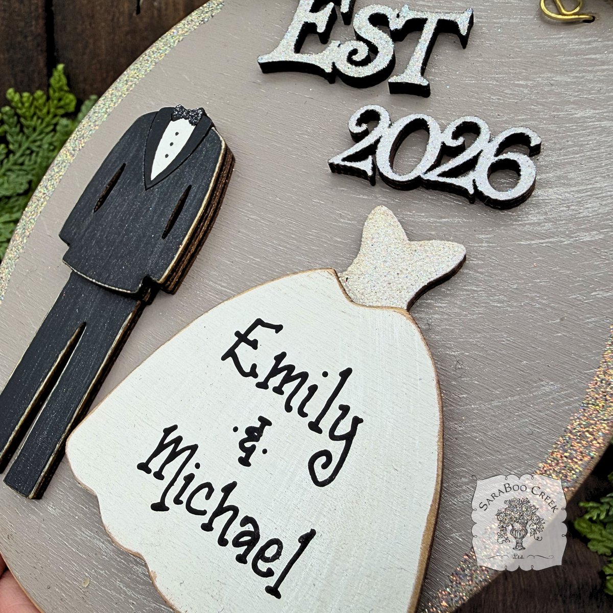 Bride and Groom Wedding Ornament Est 2026 or Est 2027 - Personalized 1st Christmas Married Gift