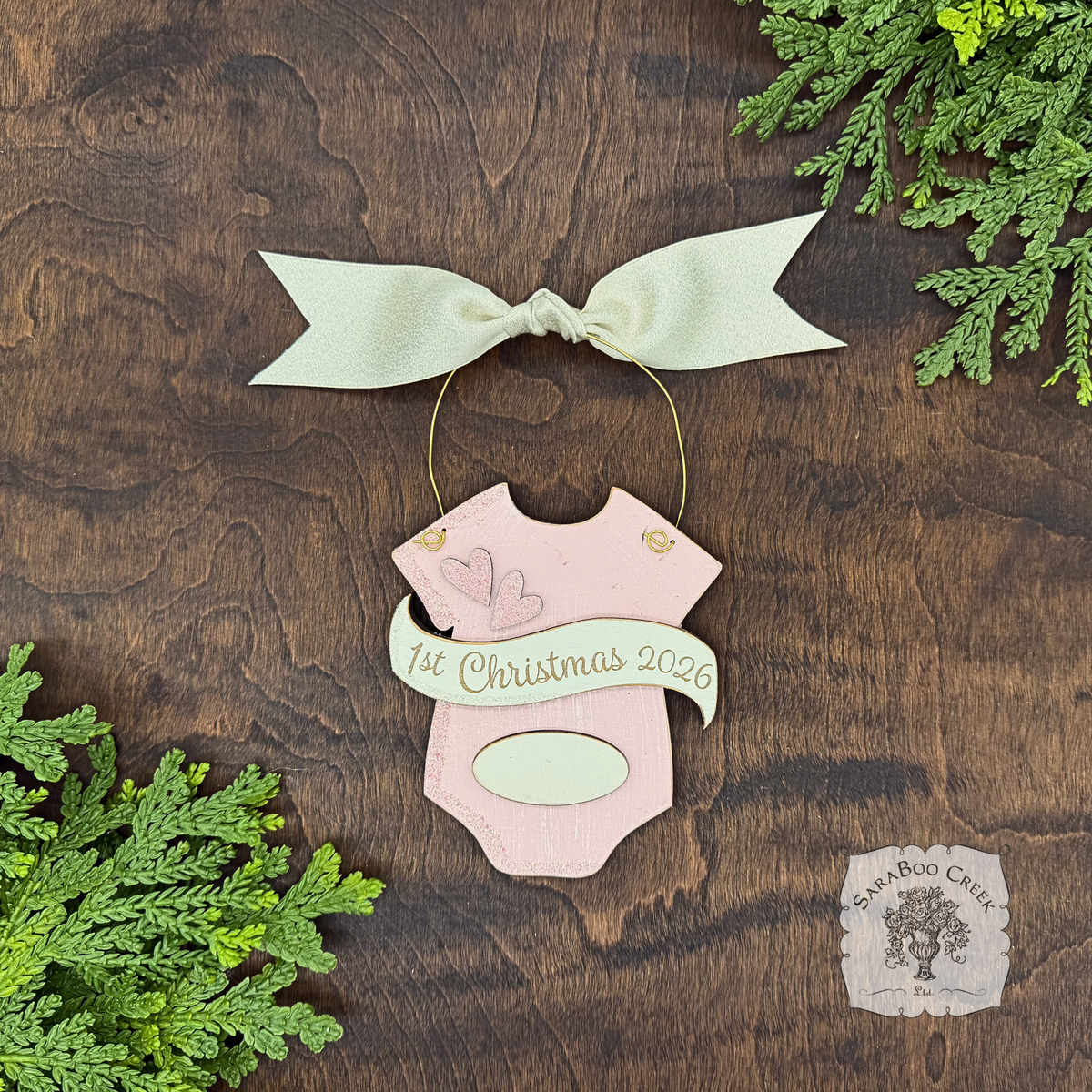 Baby's 1st Christmas Pink or Blue Onesie Ornament - Personalized First Christmas Gift for Baby Boy or Girl