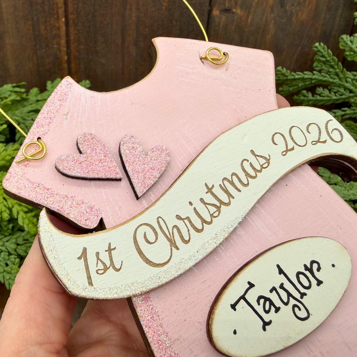 Baby's 1st Christmas Pink or Blue Onesie Ornament - Personalized First Christmas Gift for Baby Boy or Girl