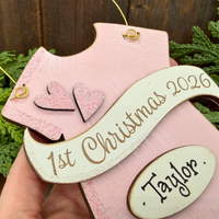 Baby's 1st Christmas Pink or Blue Onesie Ornament - Personalized First Christmas Gift for Baby Boy or Girl