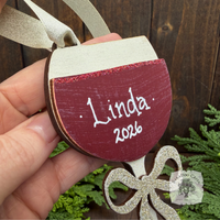 Wine Glass Ornament w/ Bow- Personalized Wine Gift in Red, Blush Rose or White