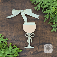 Wine Glass Ornament w/ Bow- Personalized Wine Gift in Red, Blush Rose or White