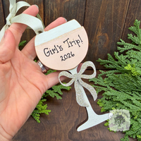 Wine Glass Ornament w/ Bow- Personalized Wine Gift in Red, Blush Rose or White