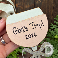 Wine Glass Ornament w/ Bow- Personalized Wine Gift in Red, Blush Rose or White
