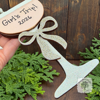 Wine Glass Ornament w/ Bow- Personalized Wine Gift in Red, Blush Rose or White