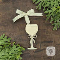 Wine Glass Ornament w/ Bow- Personalized Wine Gift in Red, Blush Rose or White